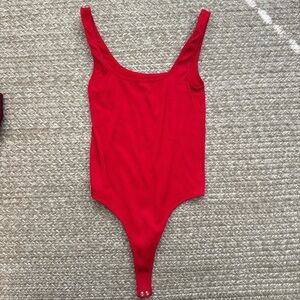 Red Ribbed Bodysuit